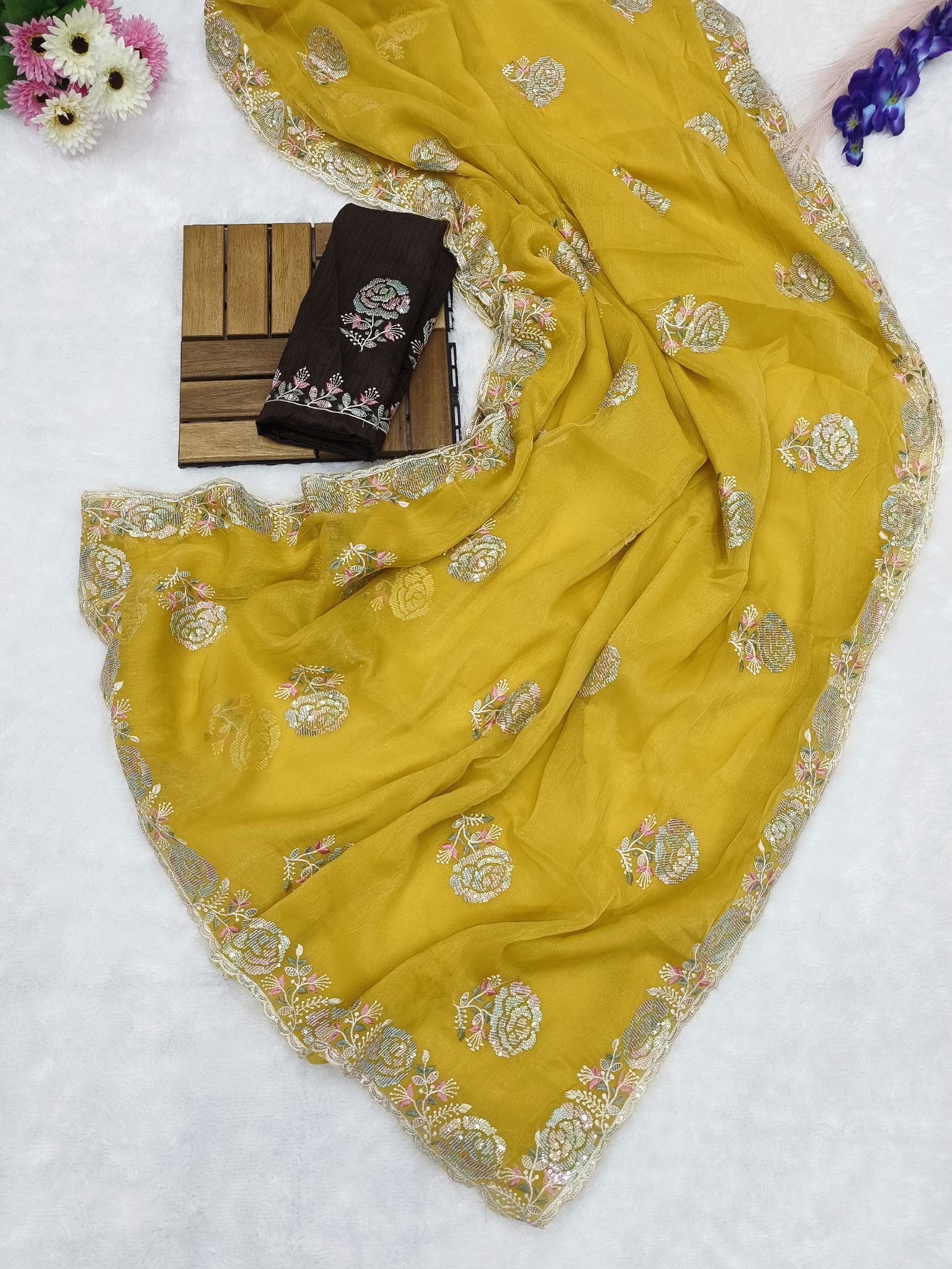 3M Designer Gold Coin Shimmer Party Wear Sarees Wholesale Shop In Surat